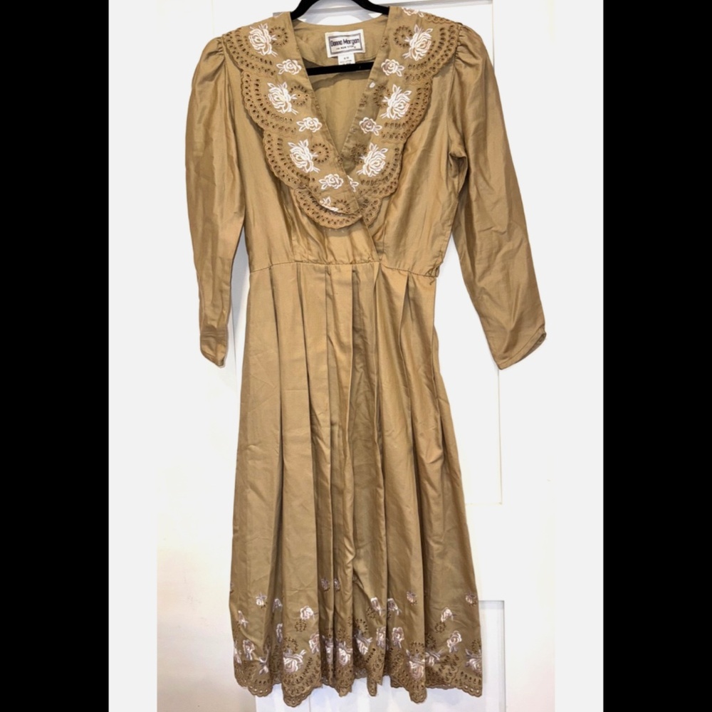 Donna Morgan for Non Stop Size 10 Dress Floral Embroidered Pleated 80's Vintage